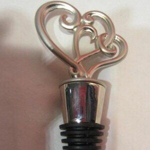 Silver Metal double heart wine bottle stopper cork NEW Wedding anniversary